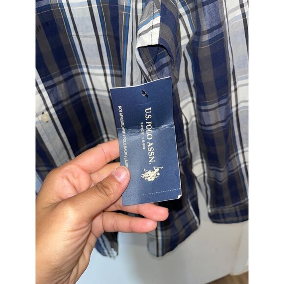 U.S. Polo Assn. Mens 3XL Blue & White Plaid Button-Down Shirt - Picture 7 of 11